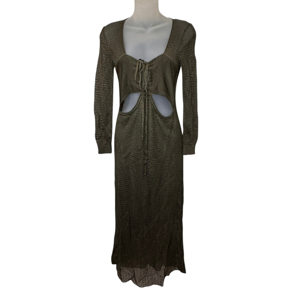 ViX Paula Hermanny Olive Knit Mesh Cutout Cover Up Maxi Dress Size S Resort NWOT